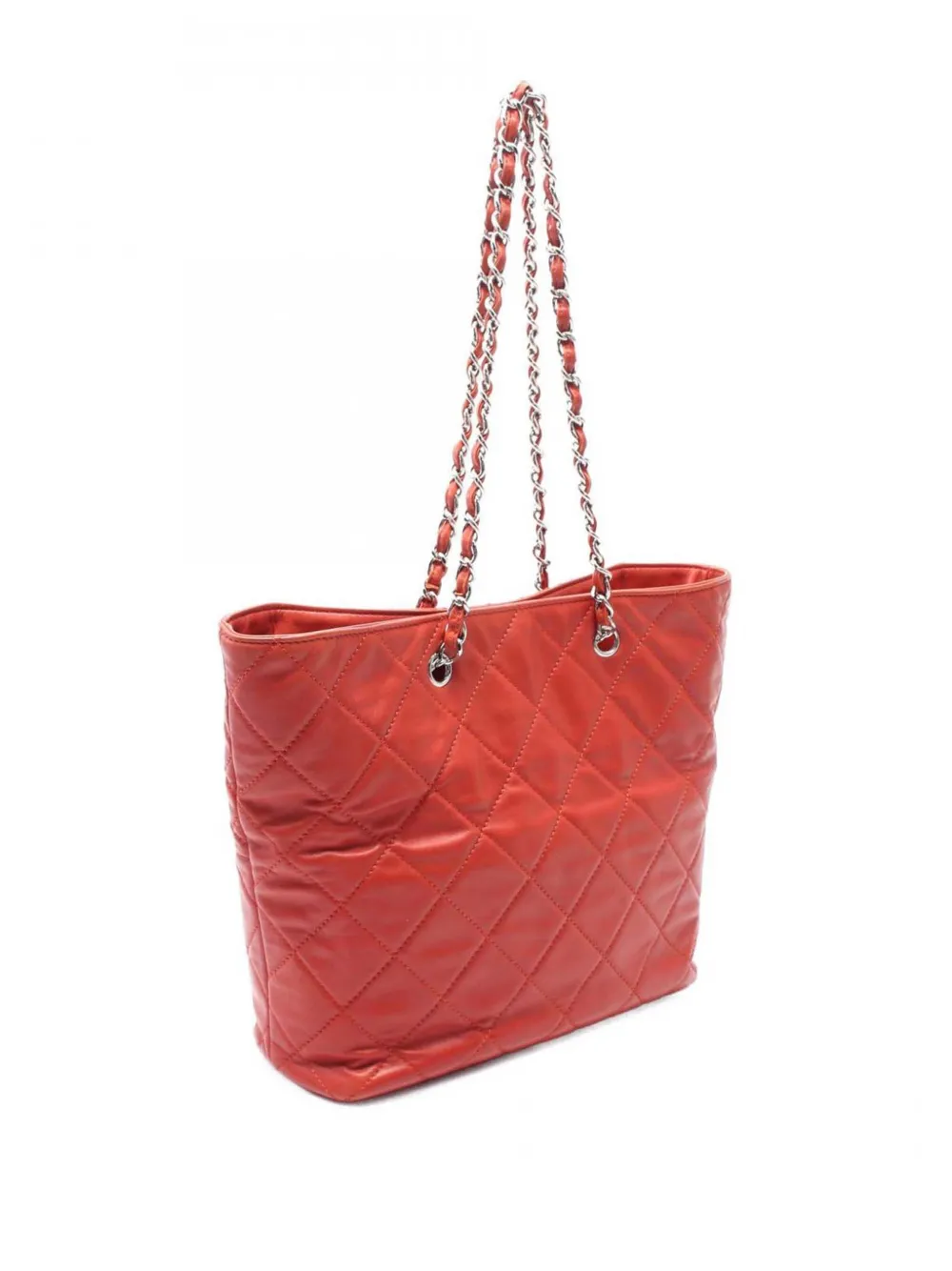 Pre-owned Chanel 2010-2011 Cc Quilted Lambskin Chain Tote Bag In Red