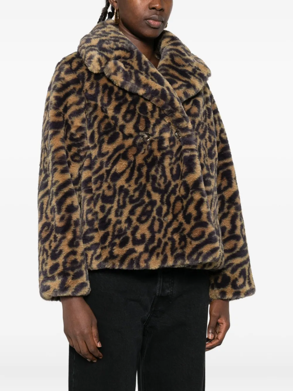 Apc Leopard-print Double-breasted Jacket In Brown