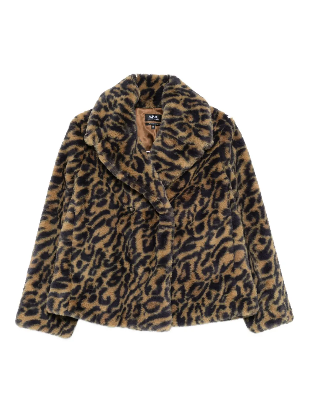 Apc Leopard-print Double-breasted Jacket In Brown