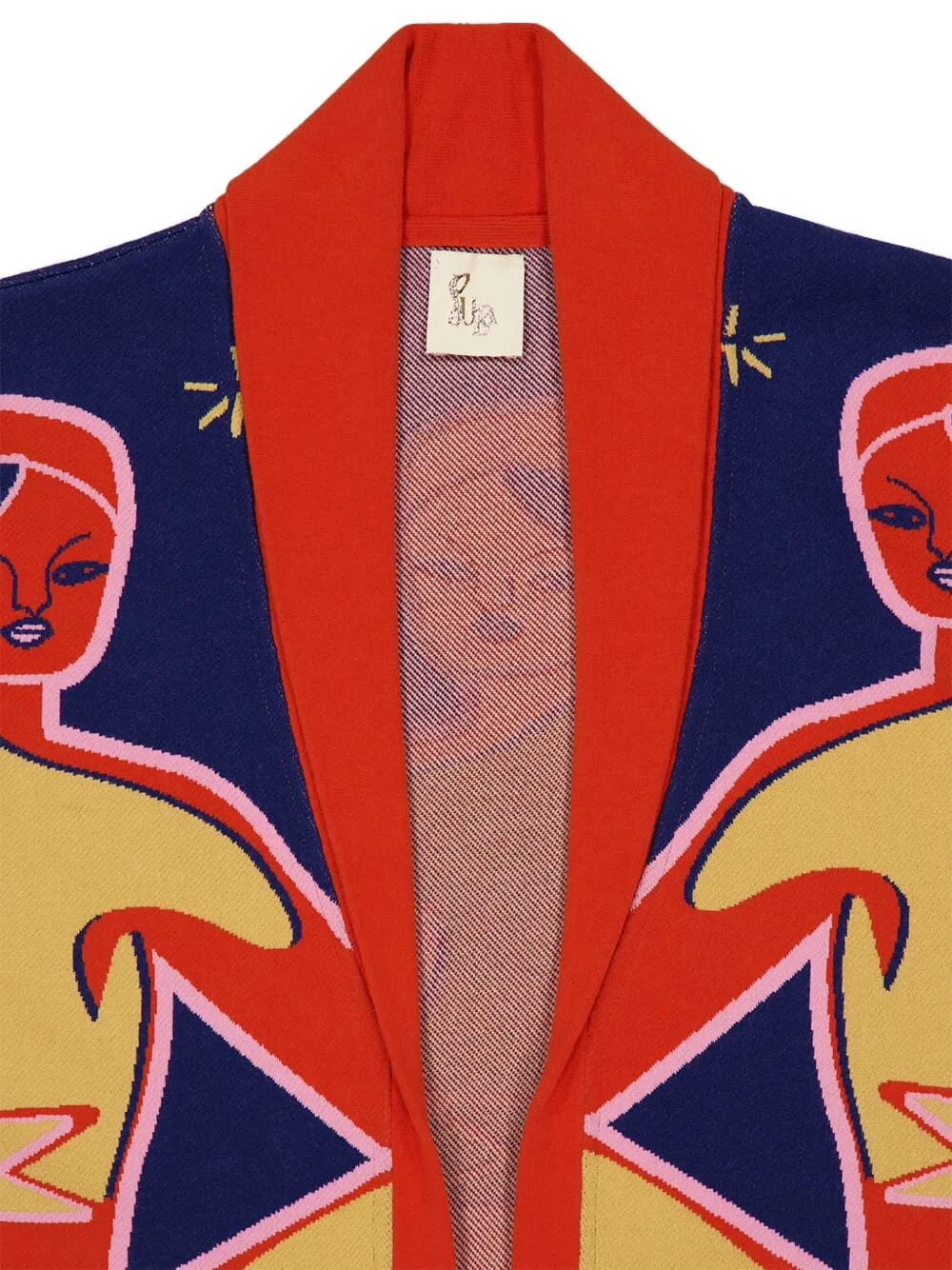 PAULA Vest met franje en jacquard Blauw