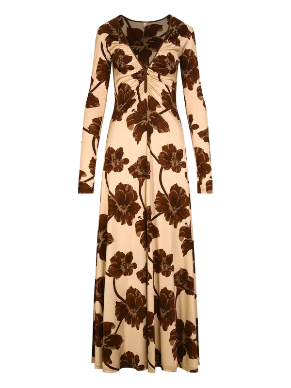 Johanna Ortiz floral-print long-sleeved Day Dress | Neutrals | FARFETCH UZ