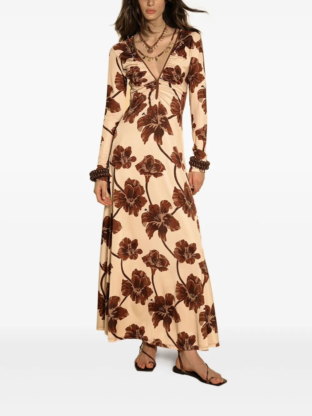 Johanna Ortiz floral-print long-sleeved day dress - Beige