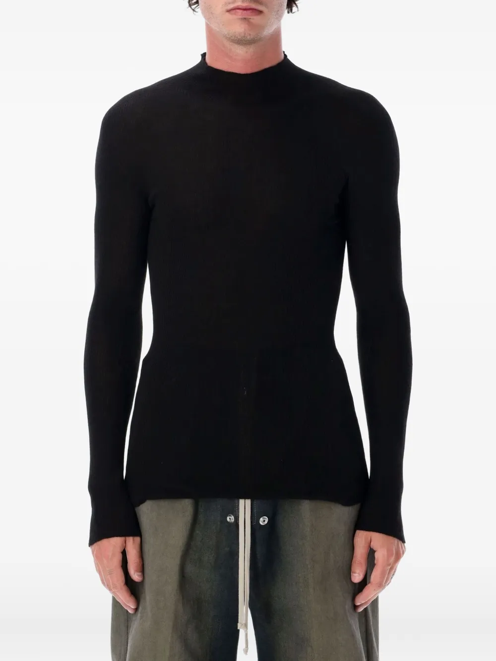 Rick Owens Ribbed Mock-neck Sweater In Black