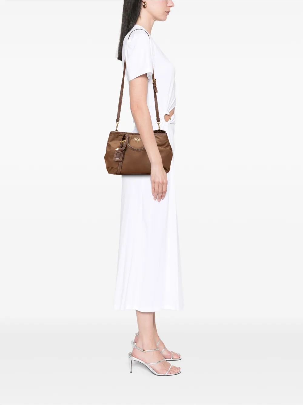 Pre-owned Prada 2000-2025 Vitello Trimmed Tessuto Satchel In Brown