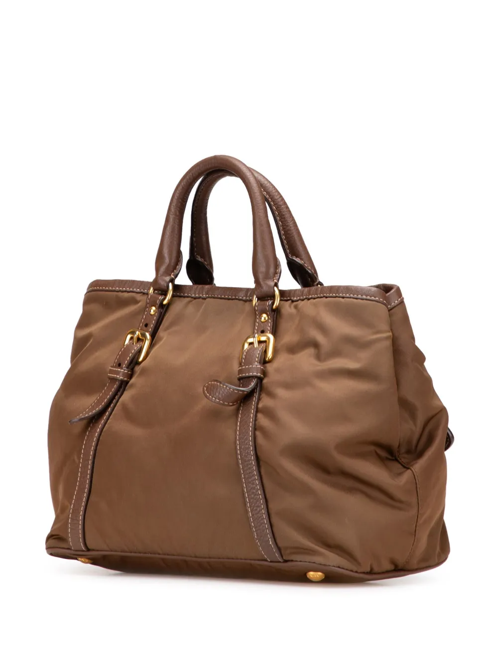Pre-owned Prada 2000-2025 Vitello Trimmed Tessuto Satchel In Brown
