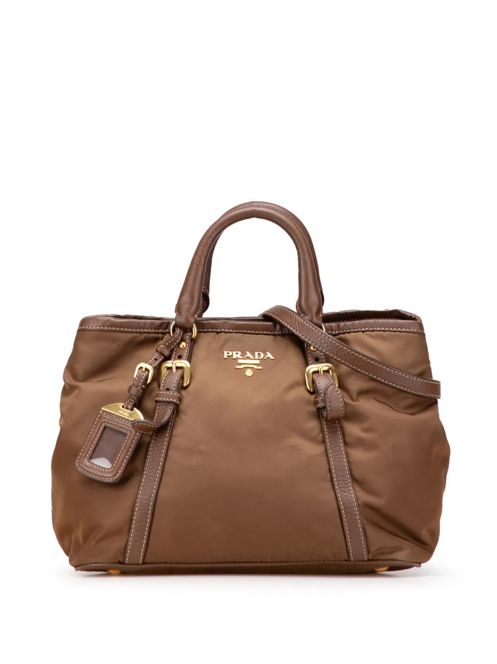 Pre-owned Prada 2000-2025 Vitello Trimmed Tessuto Satchel In Brown