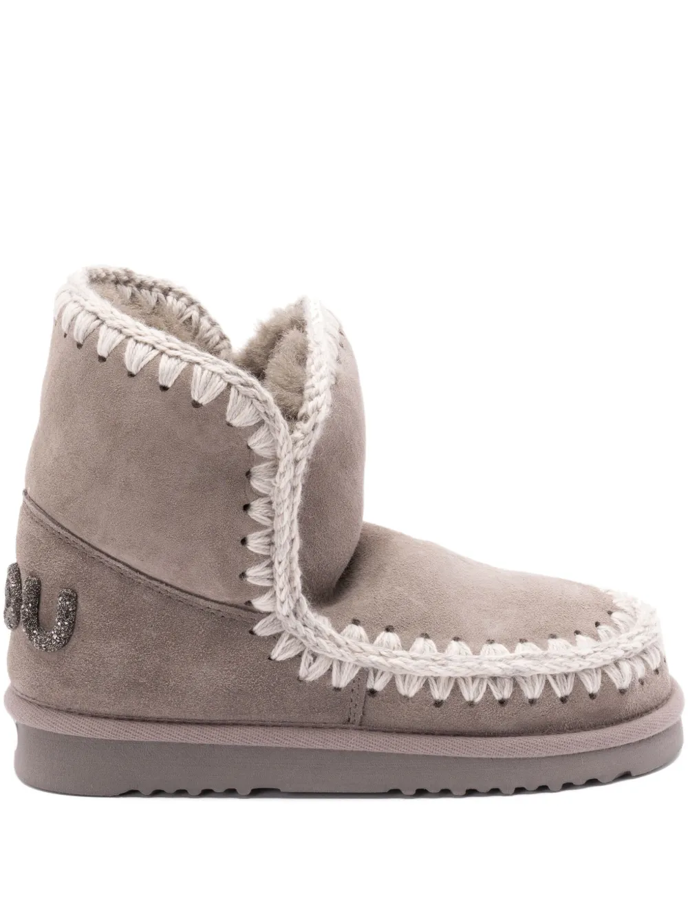 Mou crochet-detail sheepskin boots Grey