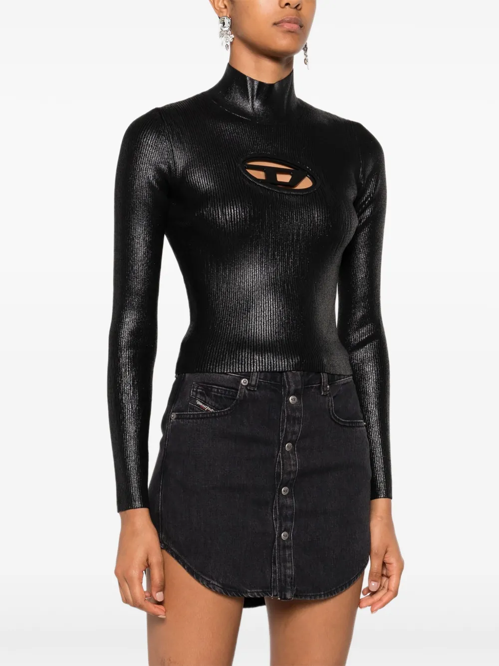  Diesel High-neck Ribbed Top - Black 