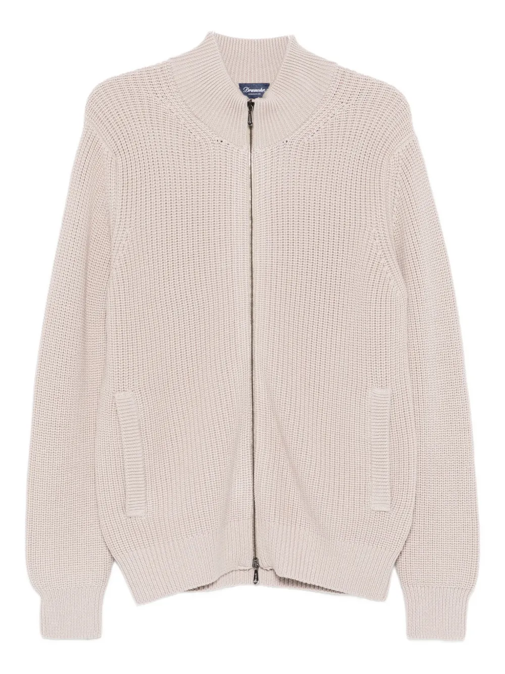 Drumohr Ribbed Zip-up Cardigan In Neutral