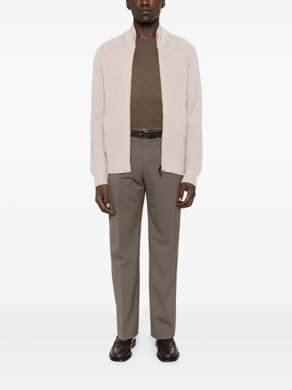 Drumohr Geribbeld vest met rits Beige