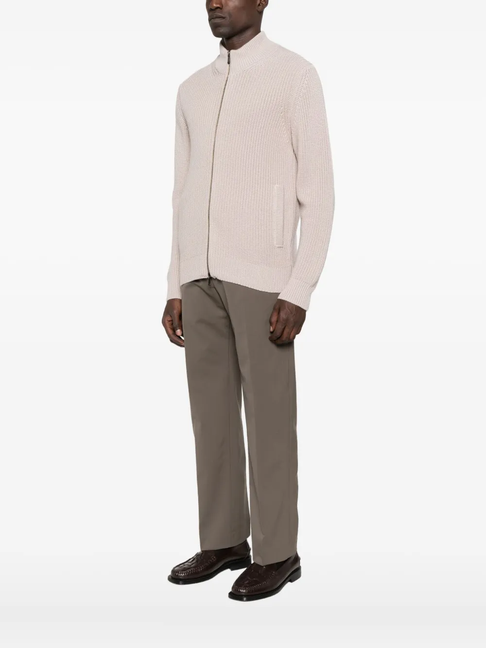 Drumohr Geribbeld vest met rits Beige