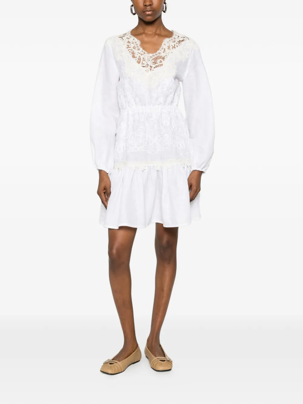 Ermanno Scervino Gelaagde midi-jurk met kant Wit