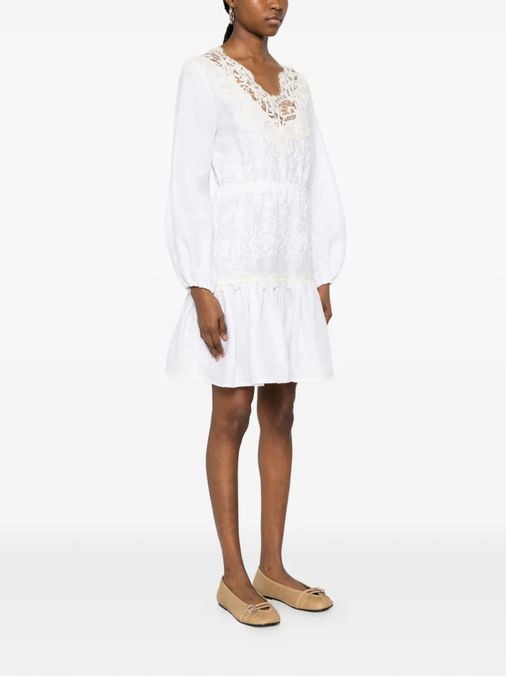 Ermanno Scervino Gelaagde midi-jurk met kant Wit