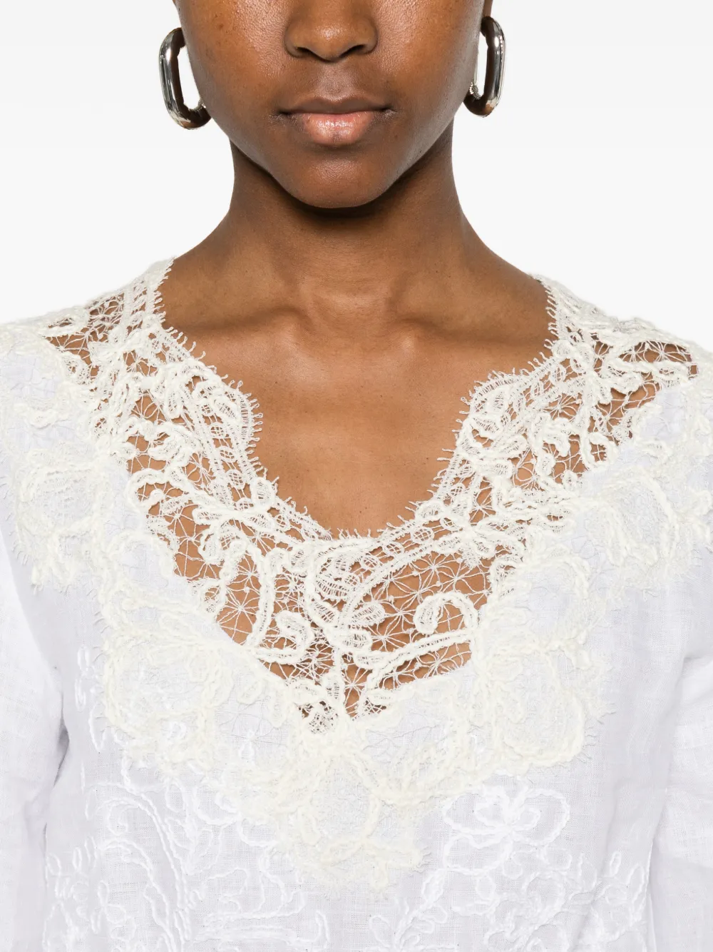 Ermanno Scervino Gelaagde midi-jurk met kant Wit