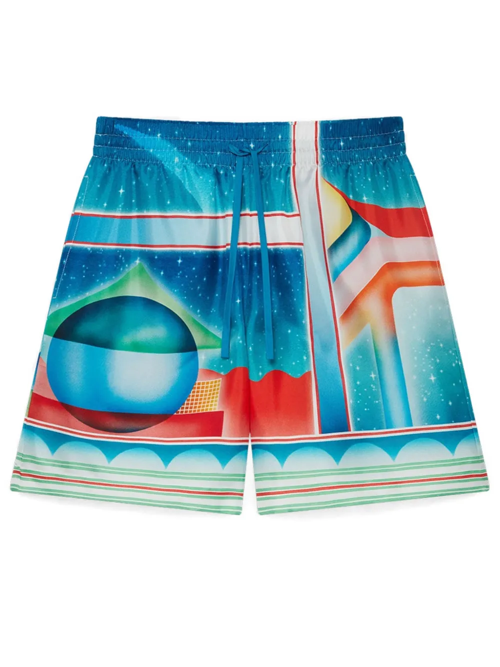Casablanca Silk Galaxy Court Print Shorts In Blue