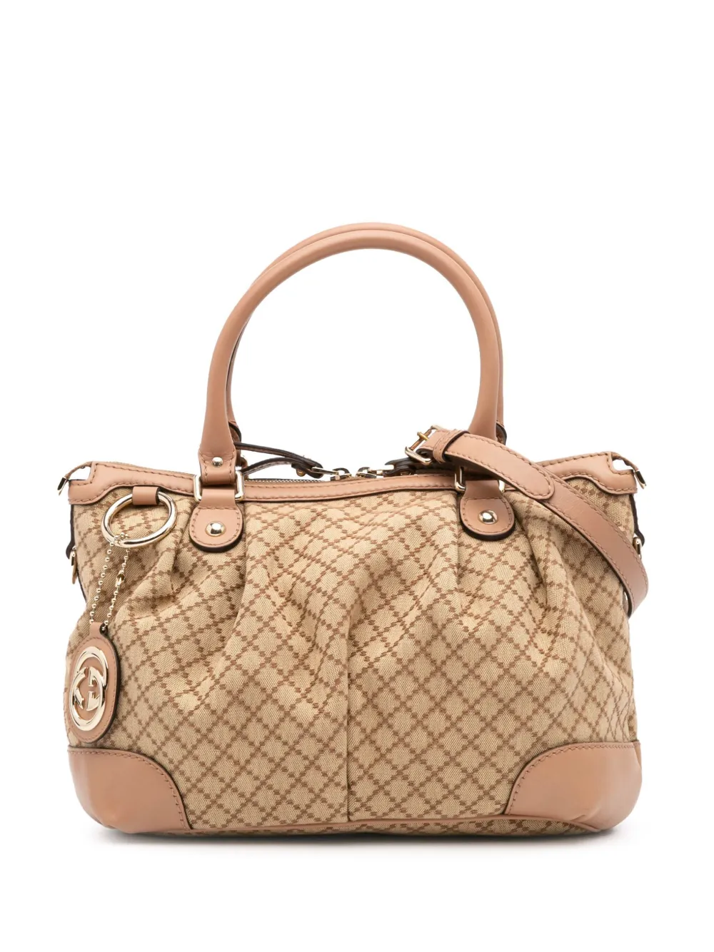 Pre-owned Gucci 2016-2025 Diamante Canvas Sukey Satchel In Brown