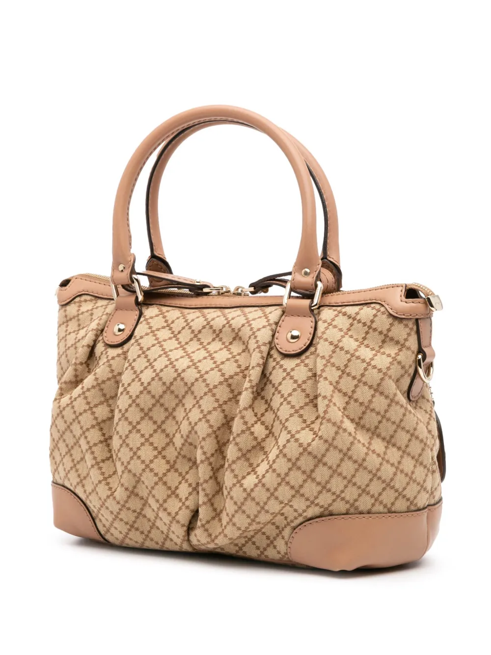 Pre-owned Gucci 2016-2025 Diamante Canvas Sukey Satchel In Brown