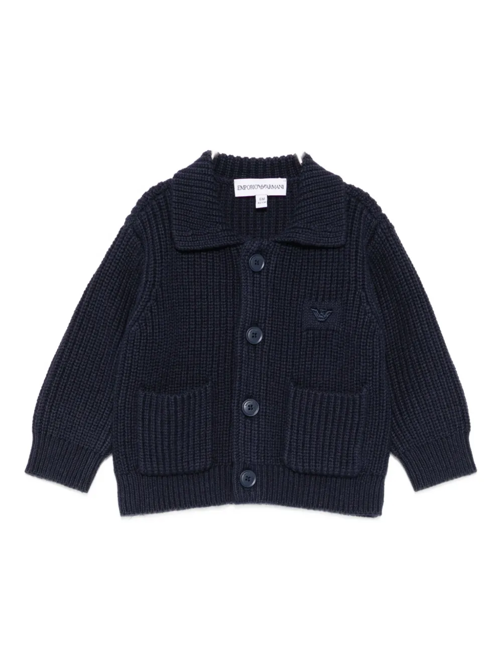 Emporio Armani Kids ribbed patch-pocket cardigan - ブルー Emporio Armani Kids ribbed patch-pocket cardigan - ブルー