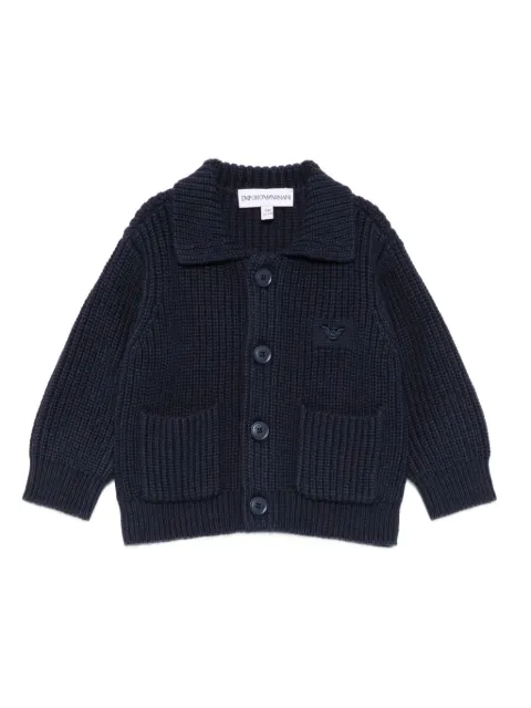Emporio Armani Kids cárdigan tejido de canalé con bolsillo de parche