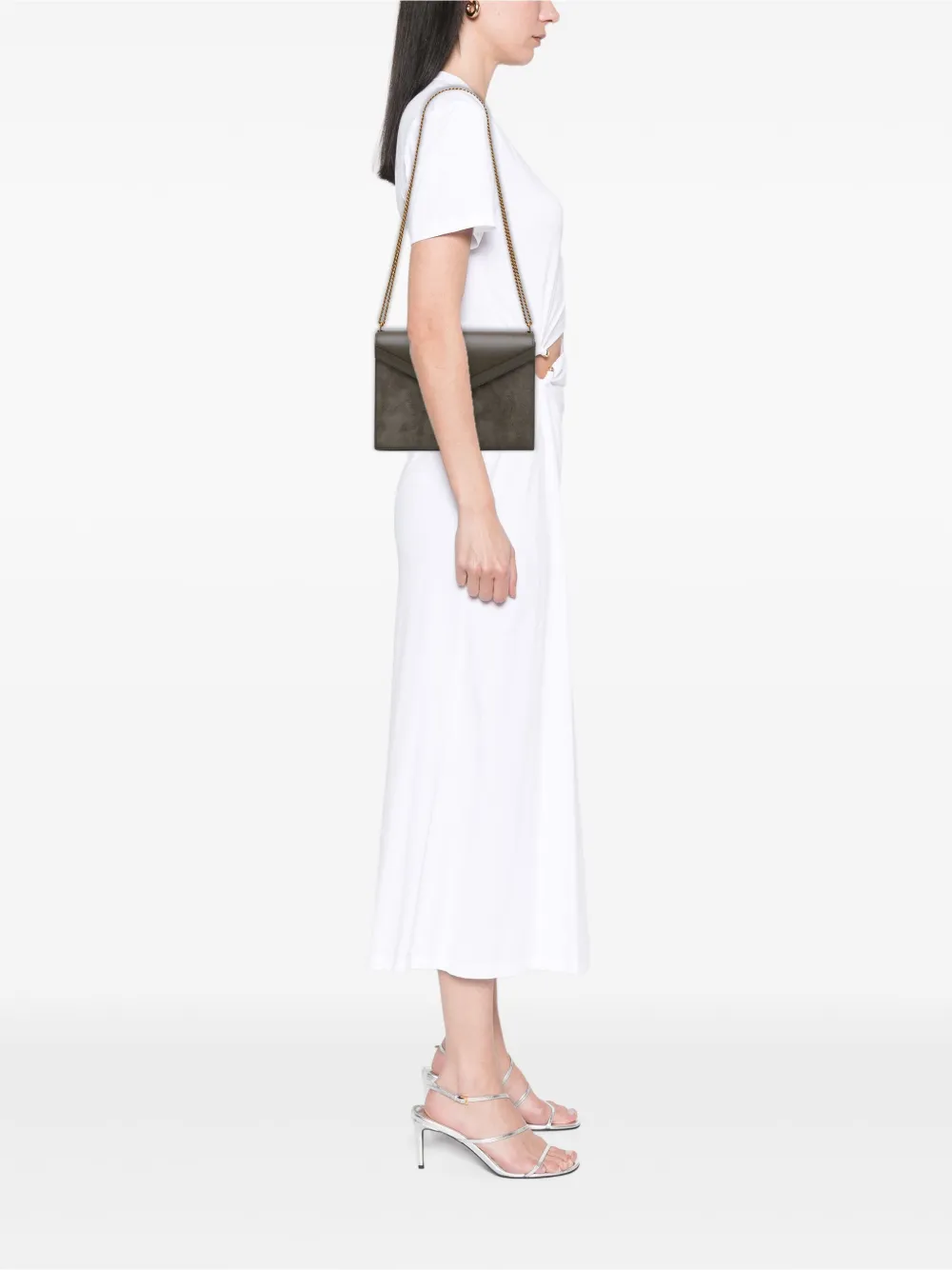Pre-owned Saint Laurent 2019 Suede And Calfskin Monogram Cassandra Clasp Bag Shoulder Bag In Brown