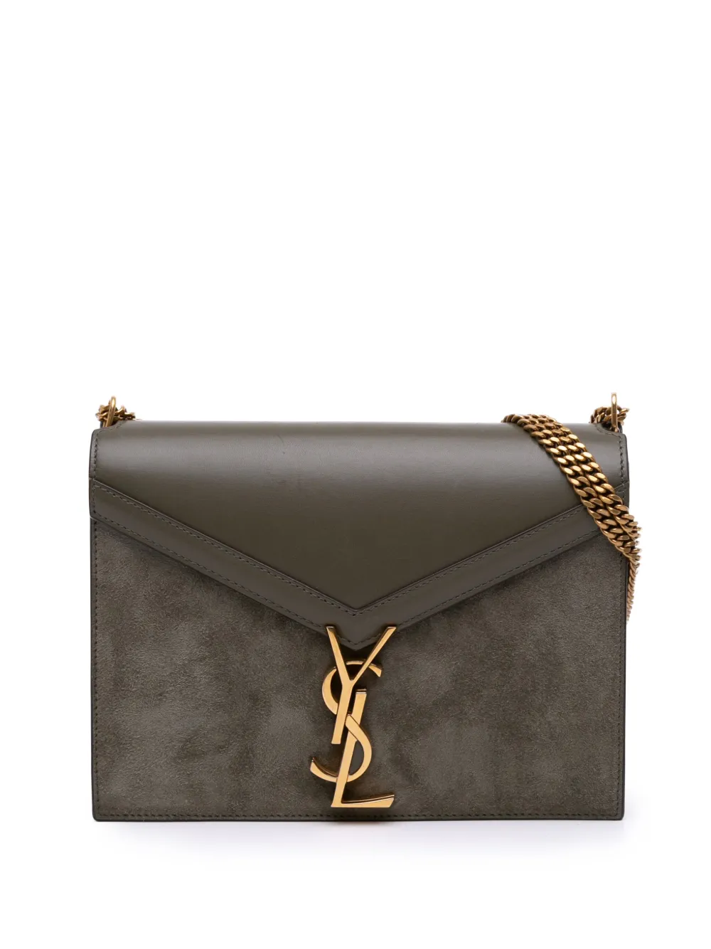 Pre-owned Saint Laurent 2019 Suede And Calfskin Monogram Cassandra Clasp Bag Shoulder Bag In Brown