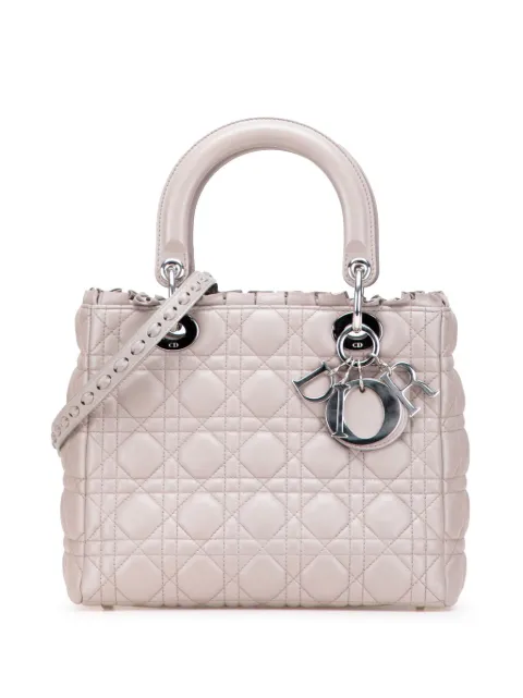 Christian Dior Pre-Owned 2010 미디엄 램스킨 까나쥬 러플 트리밍 레이디 디올 사첼 백