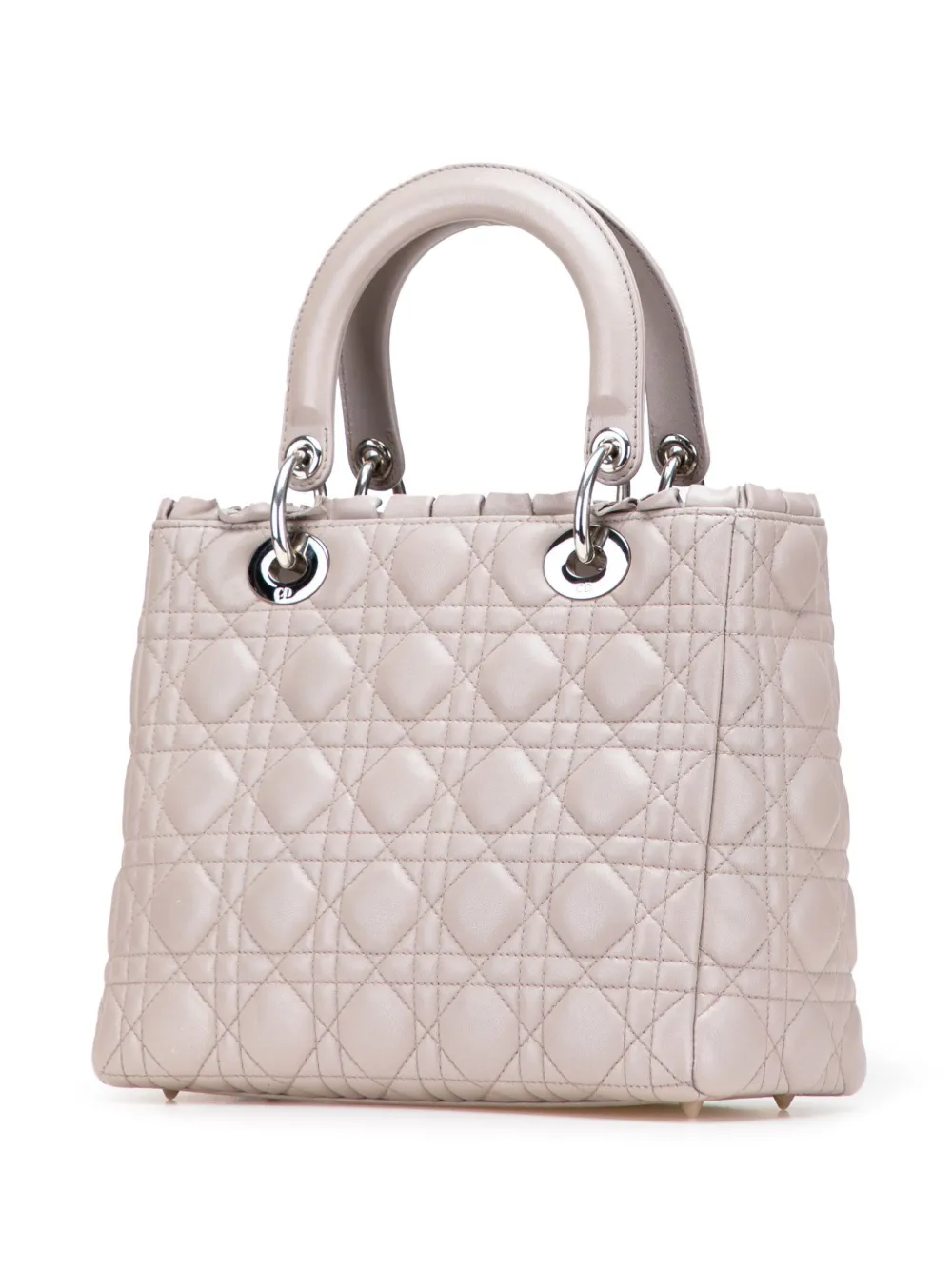 Pre-owned Dior 2010 Medium Lambskin Cannage Ruffle Trim Lady  Satchel In Brown