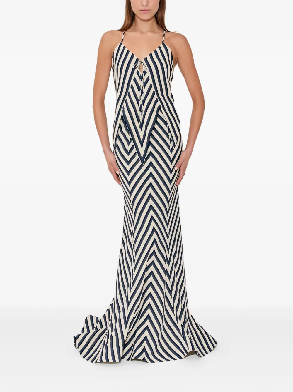 Rosie Assoulin Top met V-hals en chevron streep - Beige