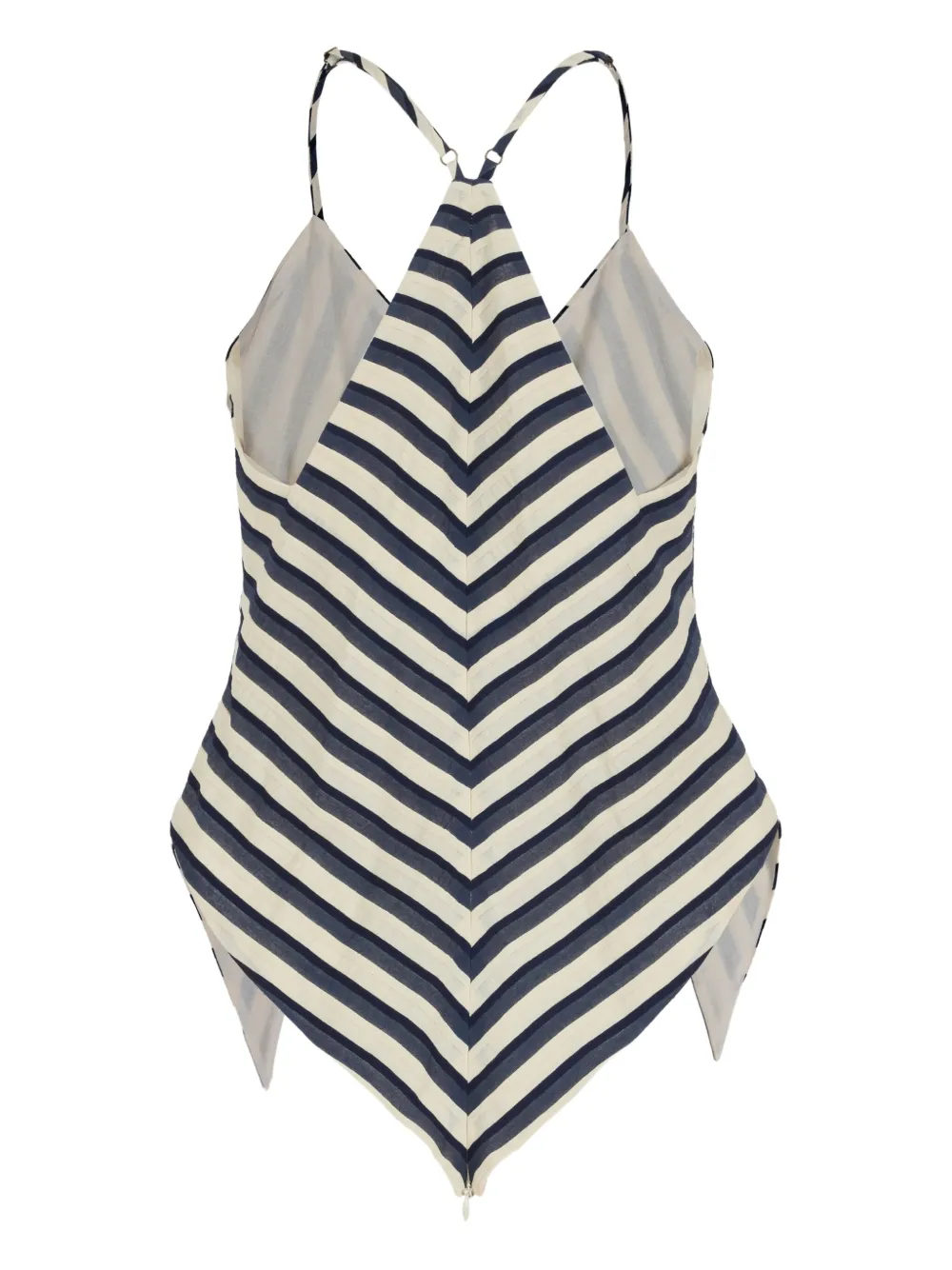 Rosie Assoulin V-neck Chevron-striped Top In Gray
