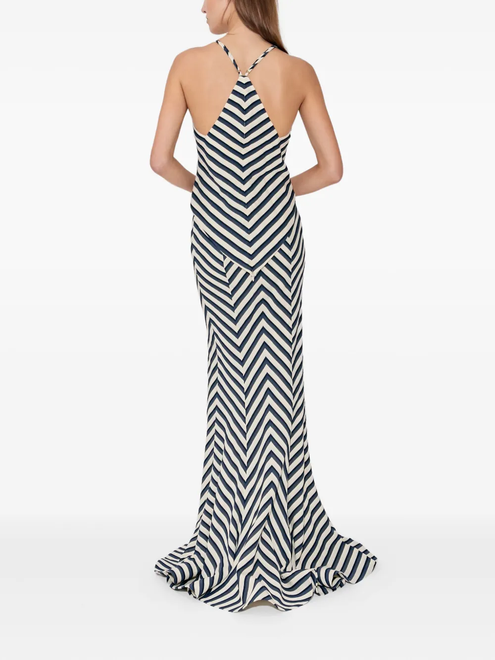 Rosie Assoulin V-neck Chevron-striped Top In Gray