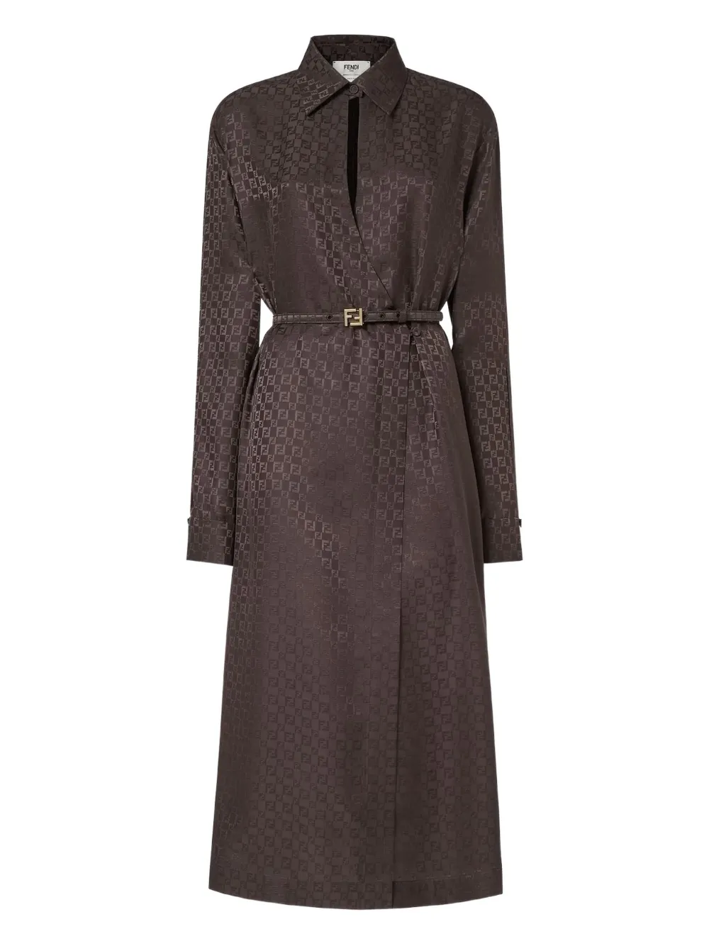 FENDI ff jacquard belted dress - Marrone