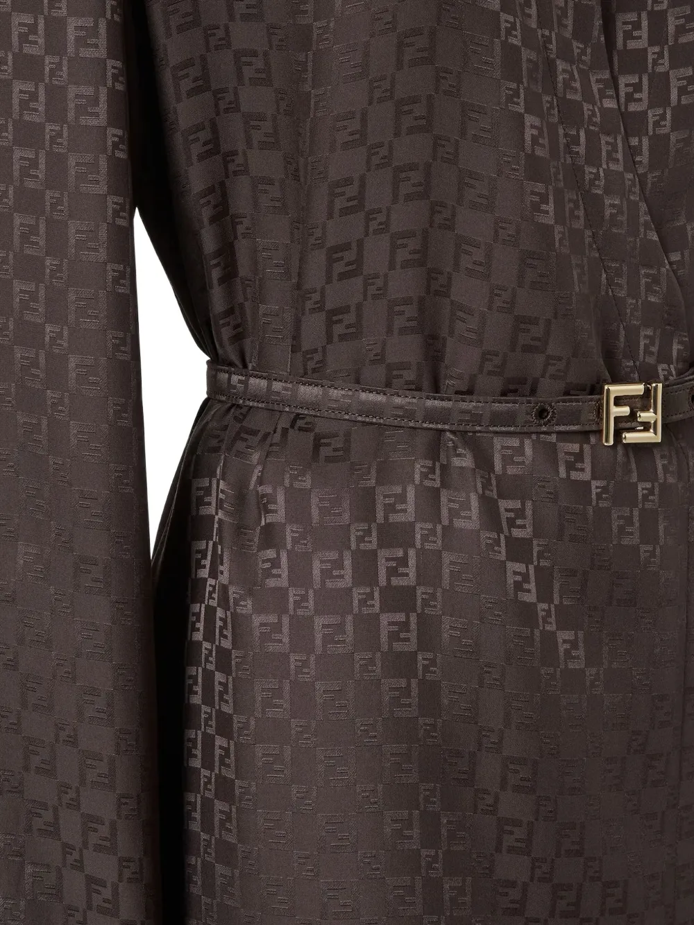 Fendi Ff Jacquard Silk Midi Shirt Dress In Brown