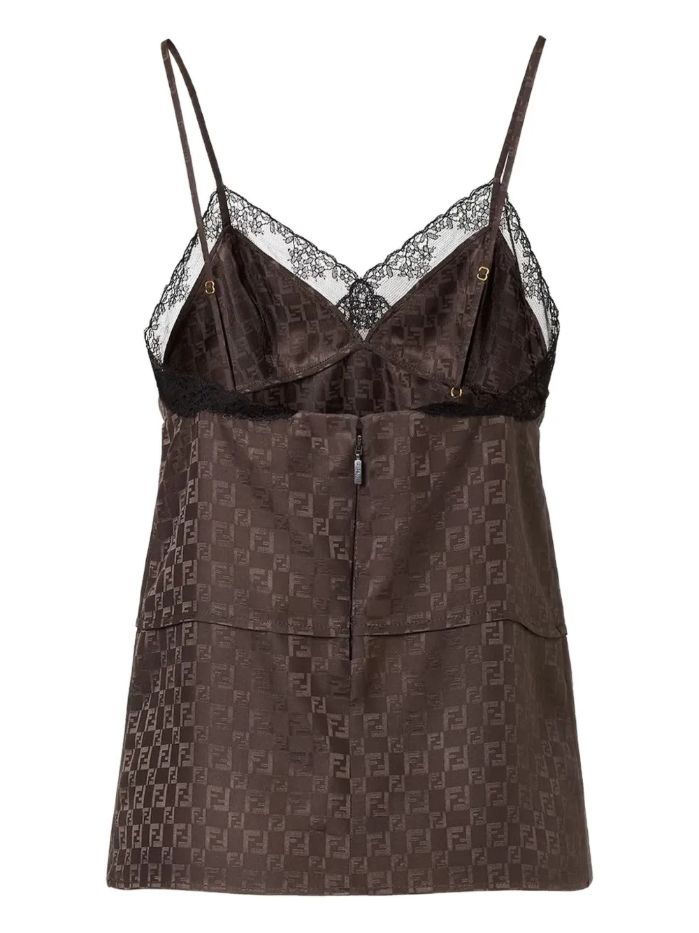 FENDI Top met afwerking van kant en jacquard - Bruin
