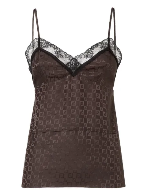 FENDI jacquard FF lace-trimmed top