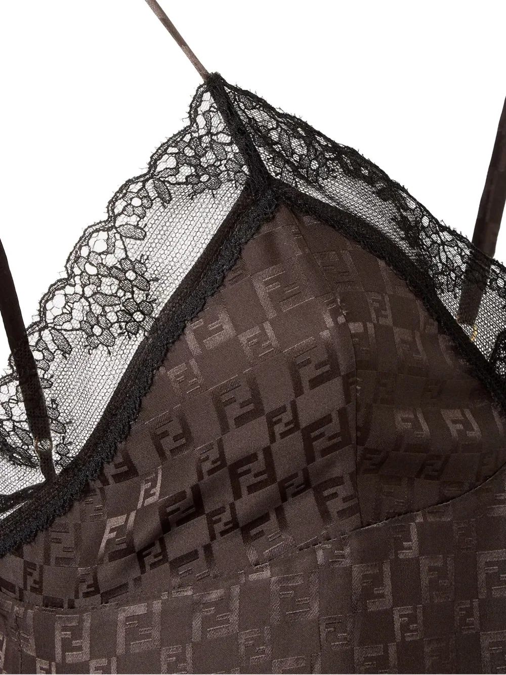 Fendi Jacquard Ff Lace-trimmed Top In Brown