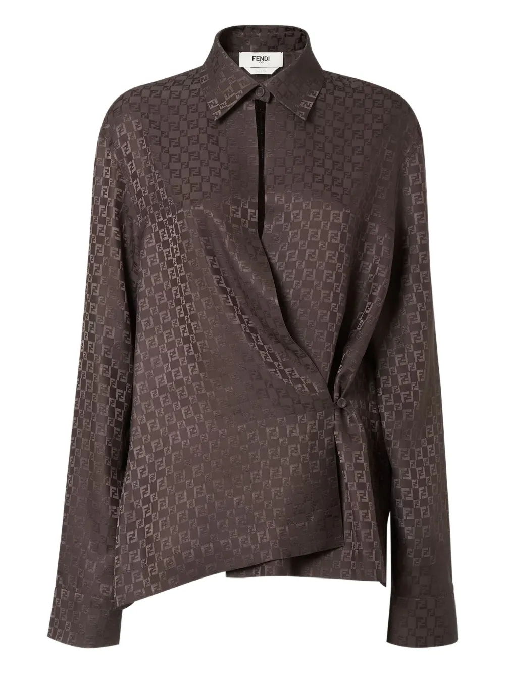 FENDI Zijden blouse met FF-jacquard Bruin