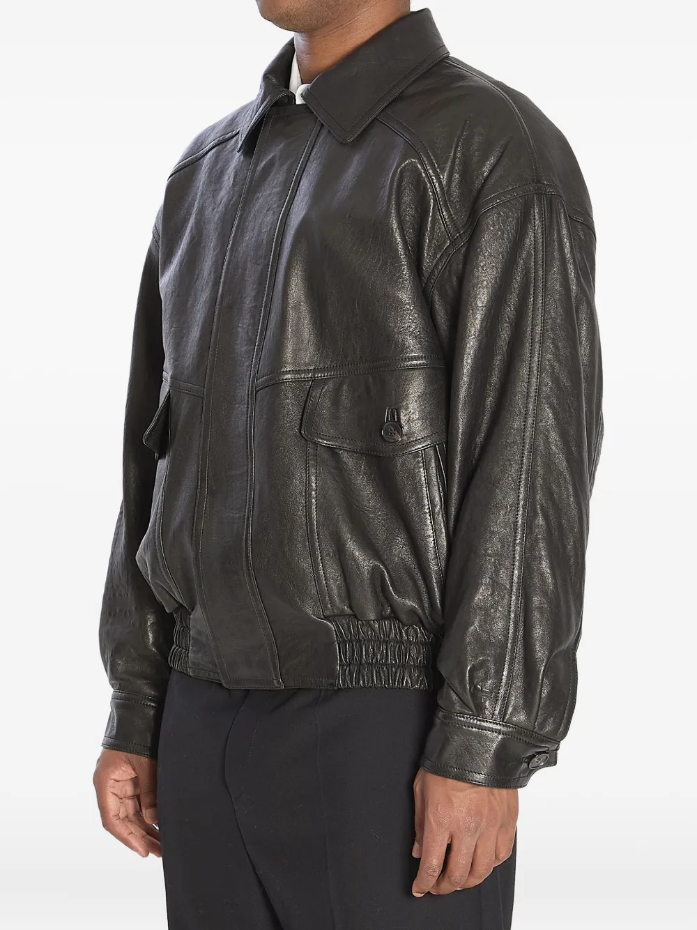 Saint Laurent Leren jack met klepzak Zwart