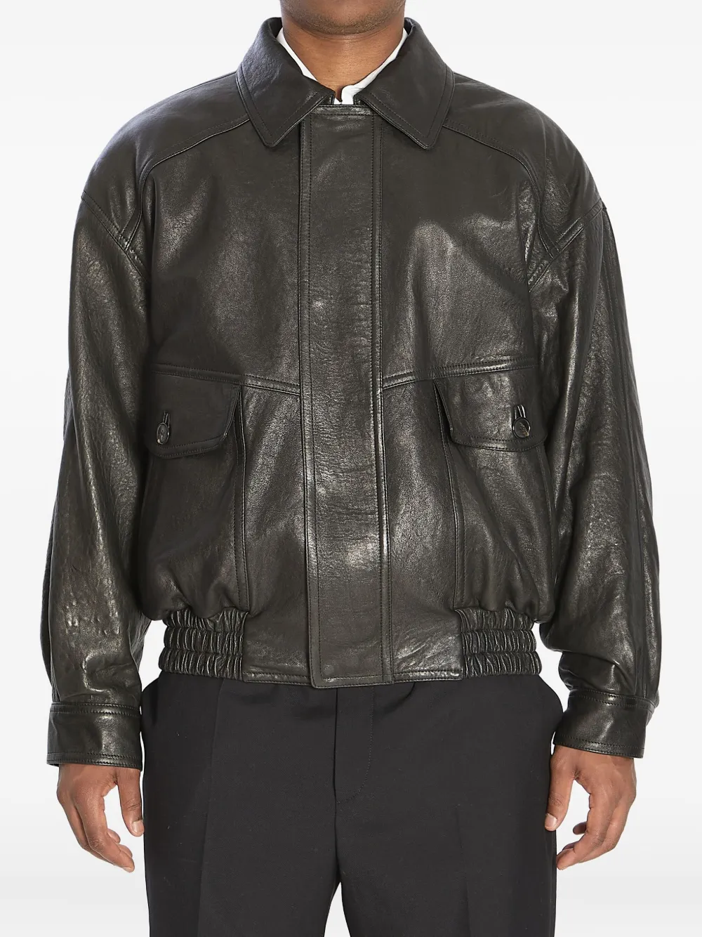 Saint Laurent Leather Flap-pocket Jacket In Black