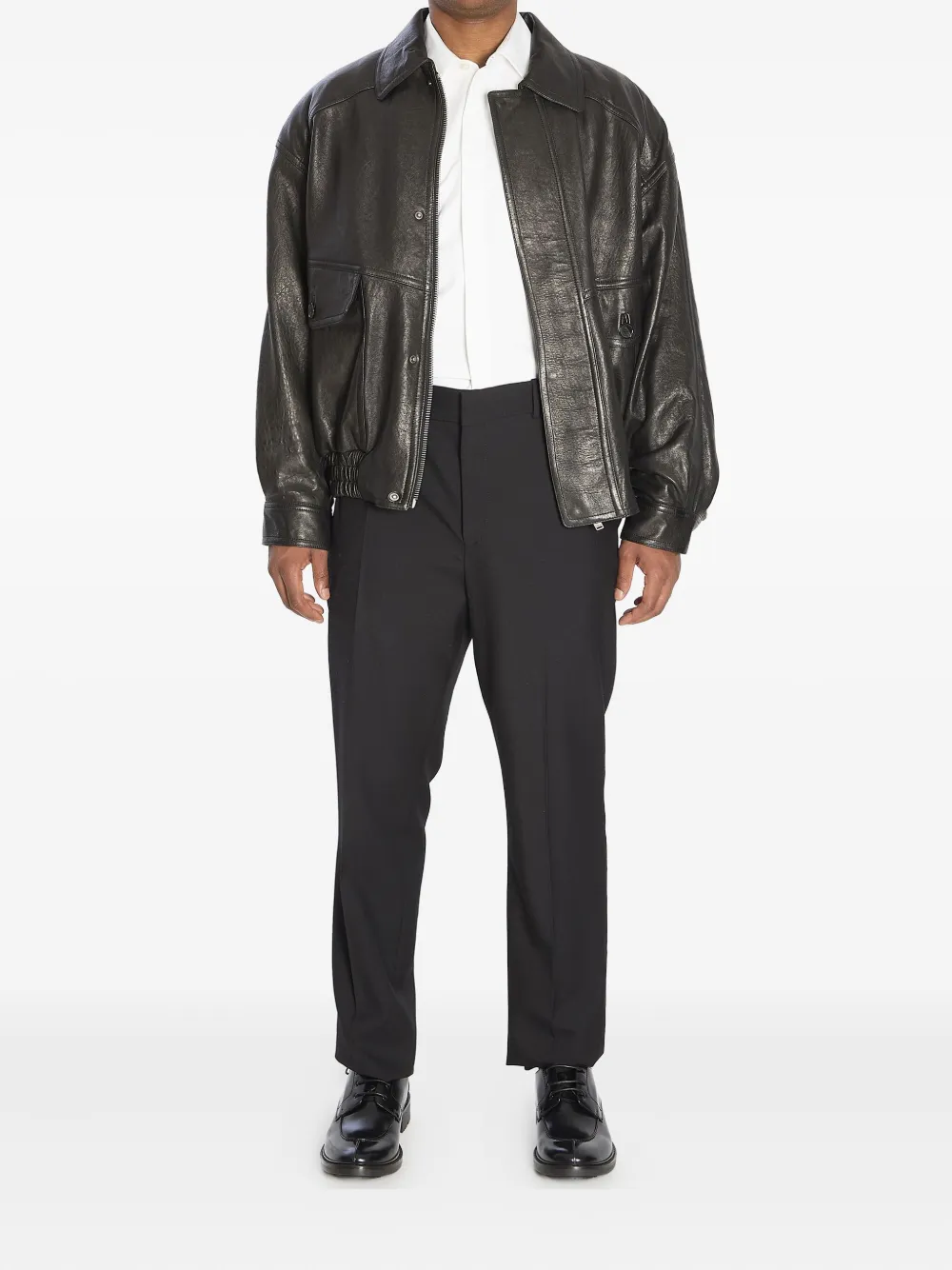 Saint Laurent Leren jack met klepzak Zwart