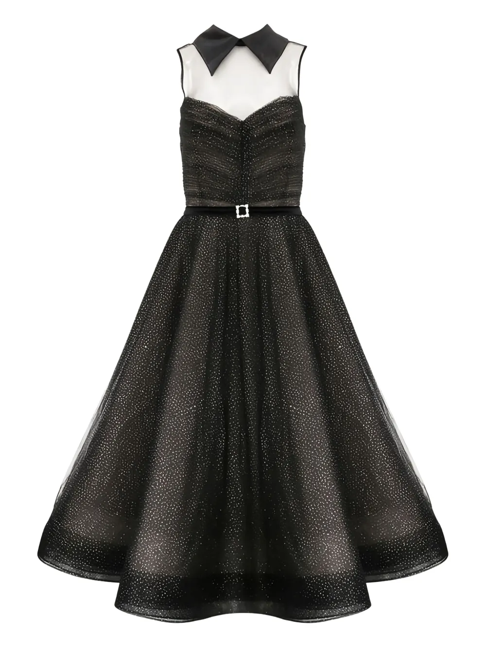 Bronx And Banco Charlotte Collared Belted Midi Dress In Black