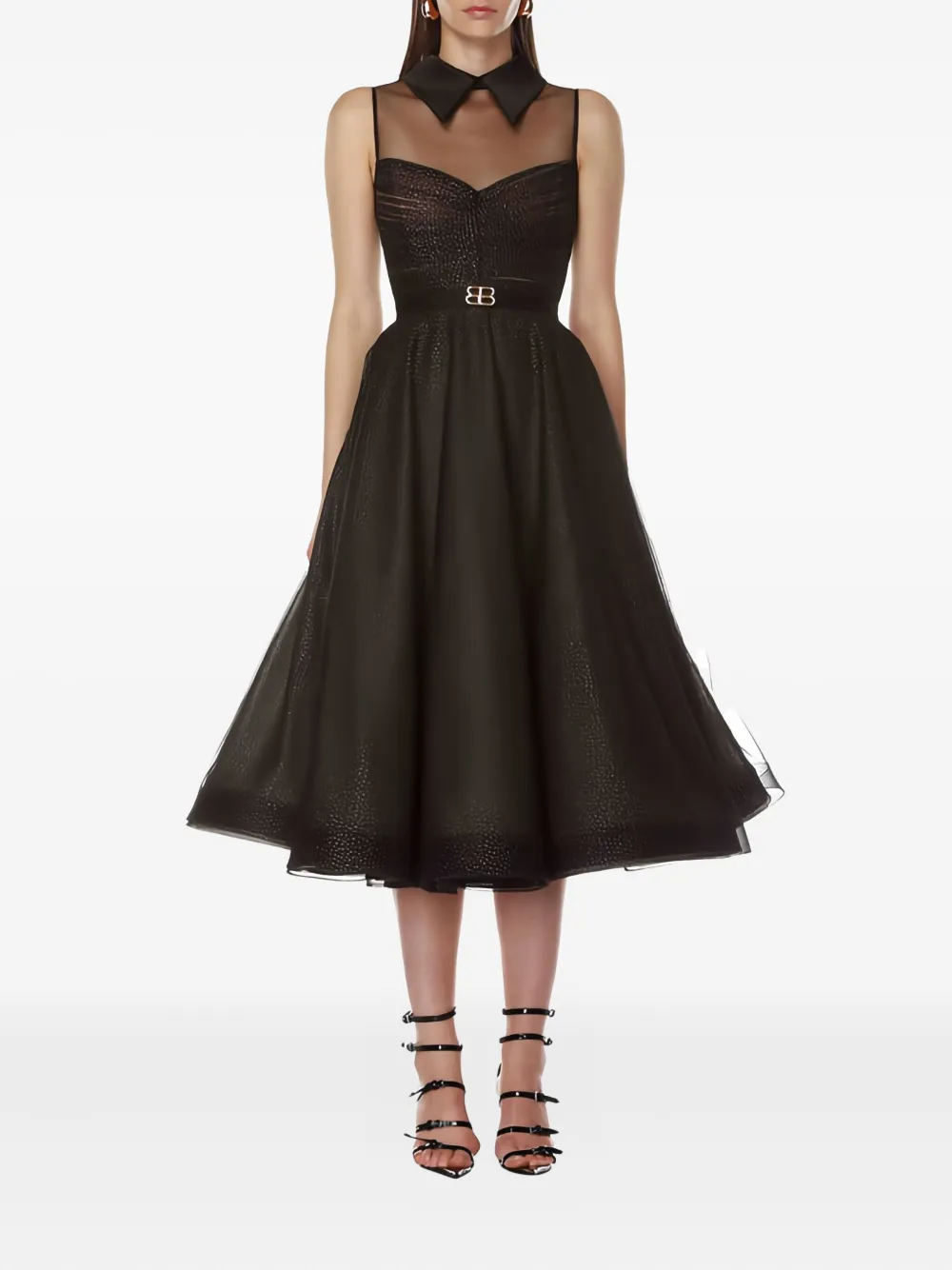 Bronx And Banco Charlotte Collared Belted Midi Dress In Black
