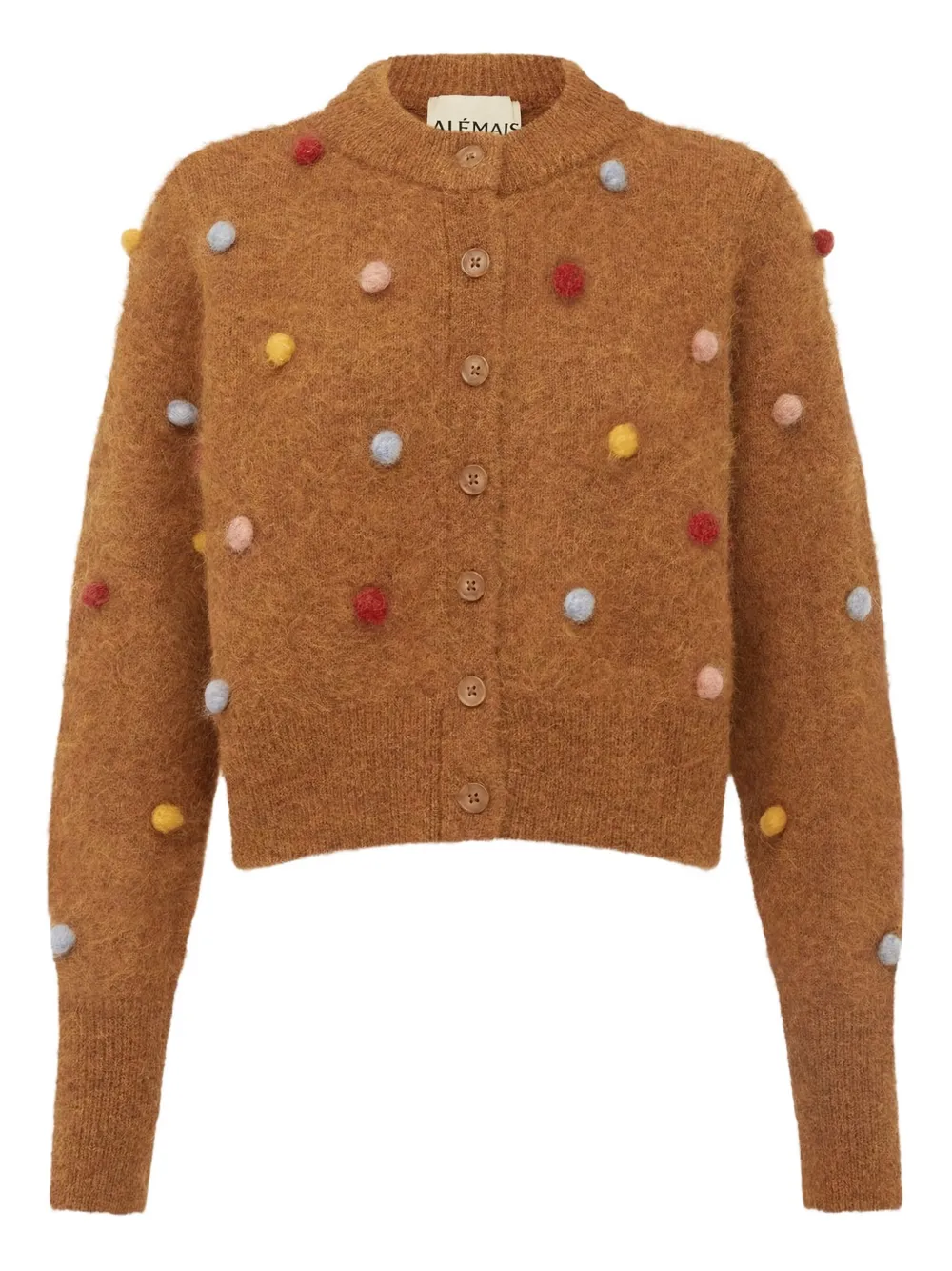 Alemais Elia Pompom Cardigan In Brown
