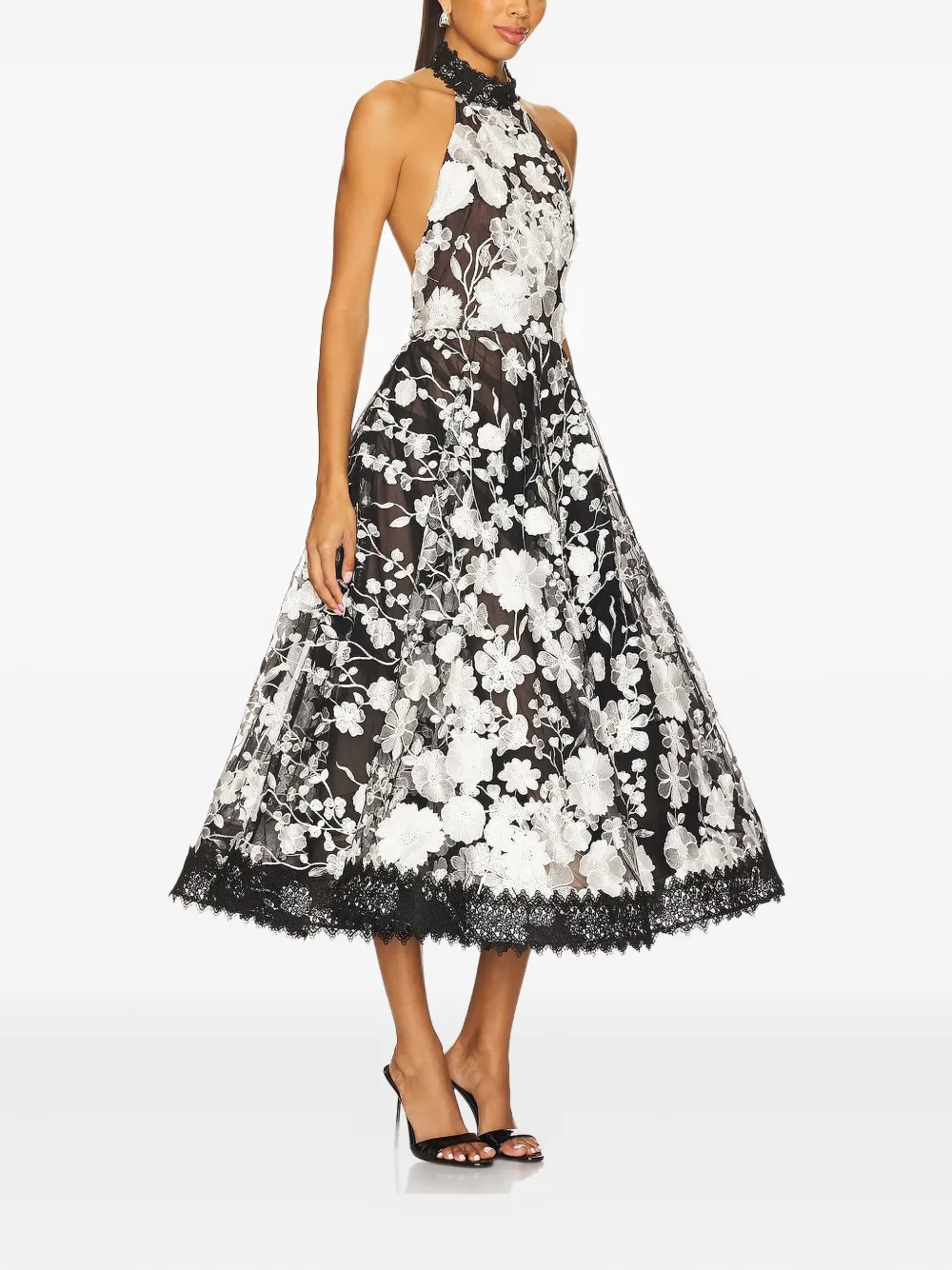 Bronx and Banco Greta bouquet lace midi dress - Zwart