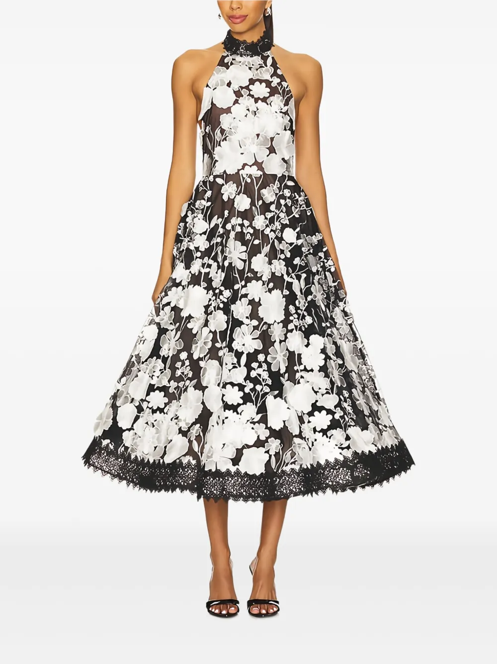 Bronx and Banco Greta bouquet lace midi dress | Black | Image 1