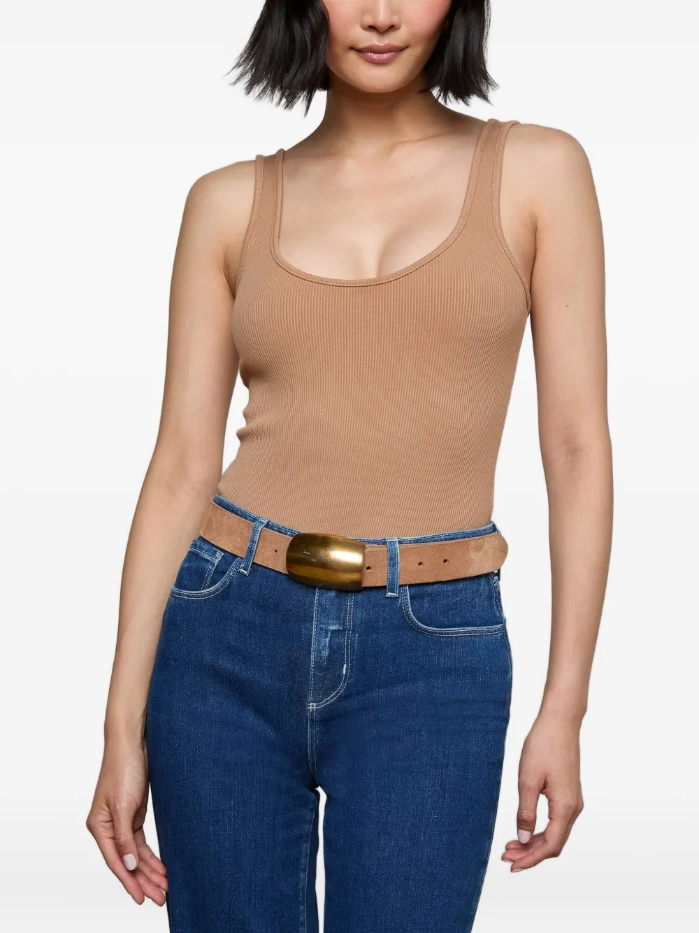 L'Agence Nica geribbelde body met diepe ronde hals Beige