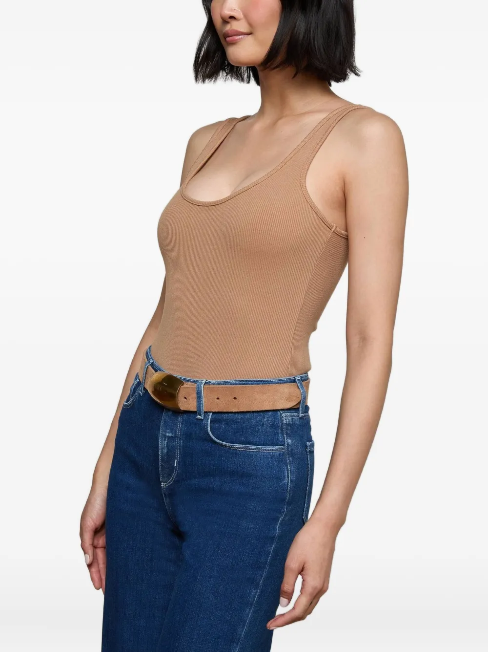 L'Agence Nica geribbelde body met diepe ronde hals Beige