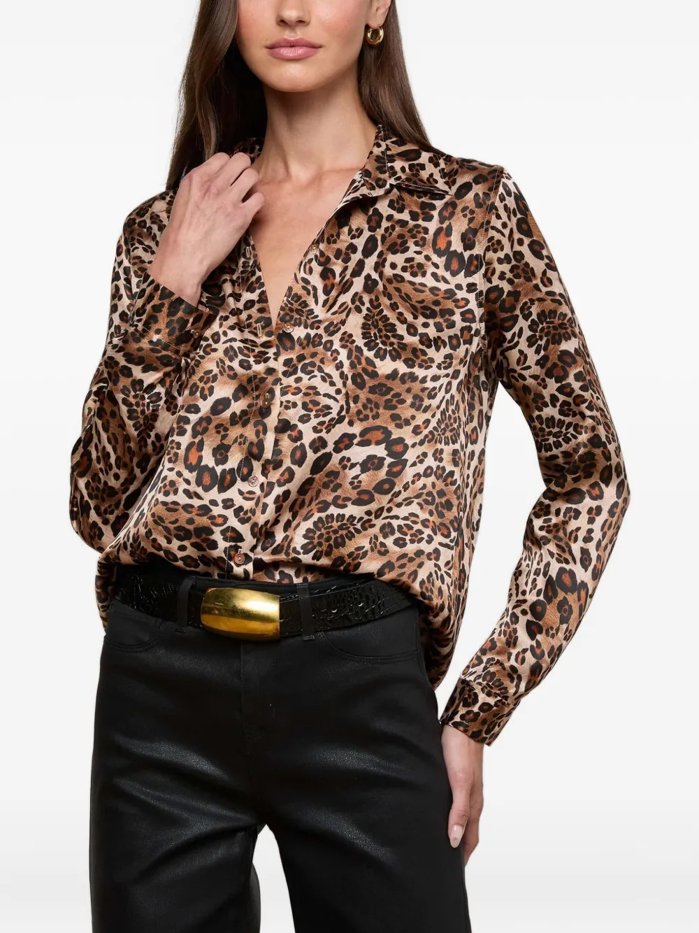 L'agence Tyler Printed Long-sleeve Silk Blouse In Brown