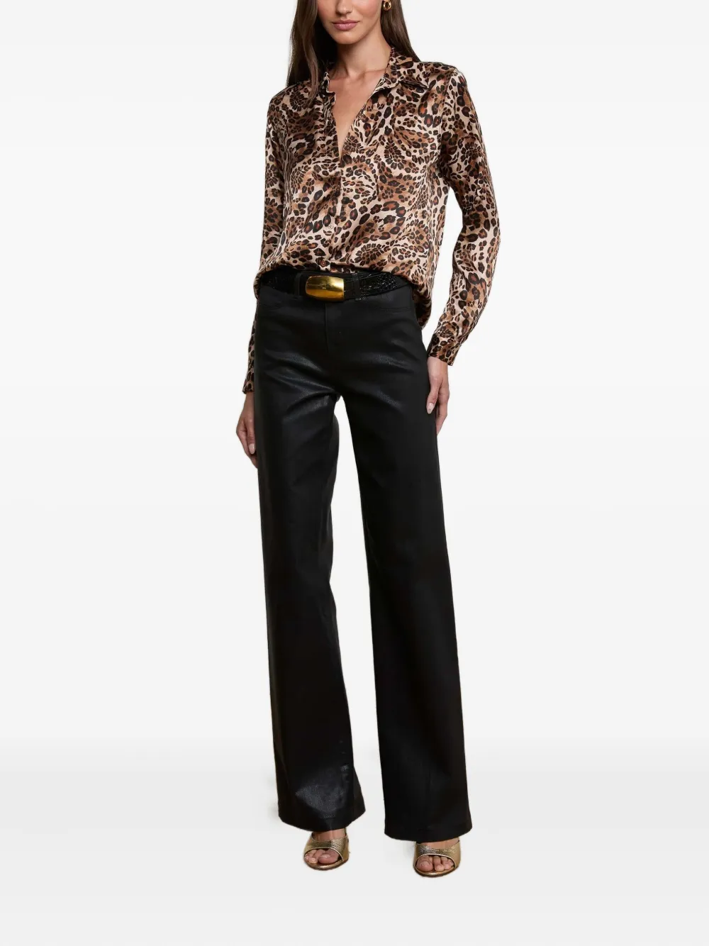 L'agence Tyler Printed Long-sleeve Silk Blouse In Brown