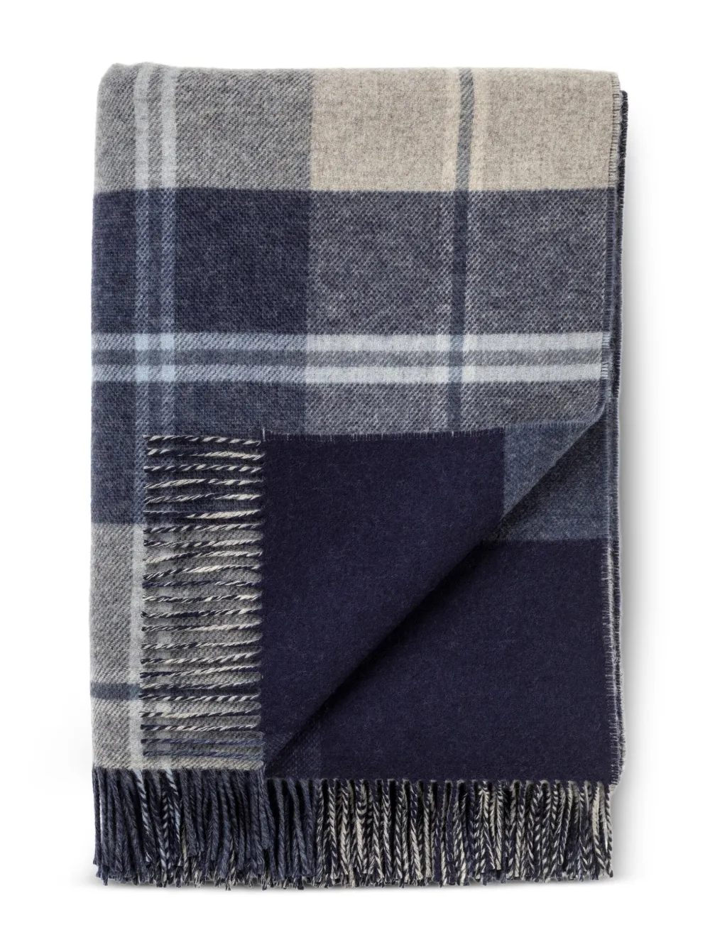 Johnstons of Elgin checked reversible throw | Blue | Image 1