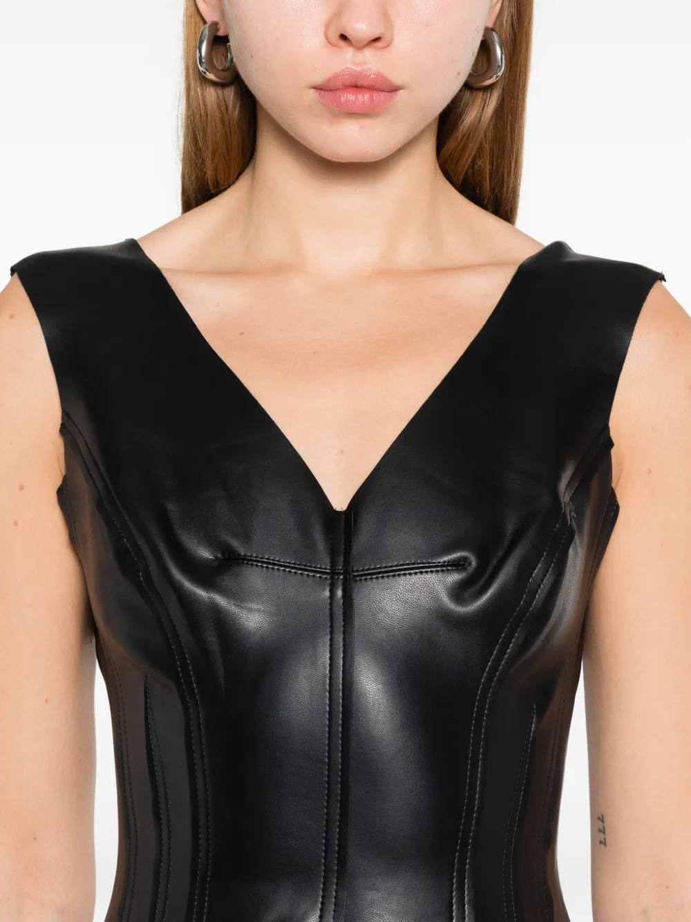 Norma Kamali Grace Black Short Dress With V-neck In Faux Leather Woman In Black